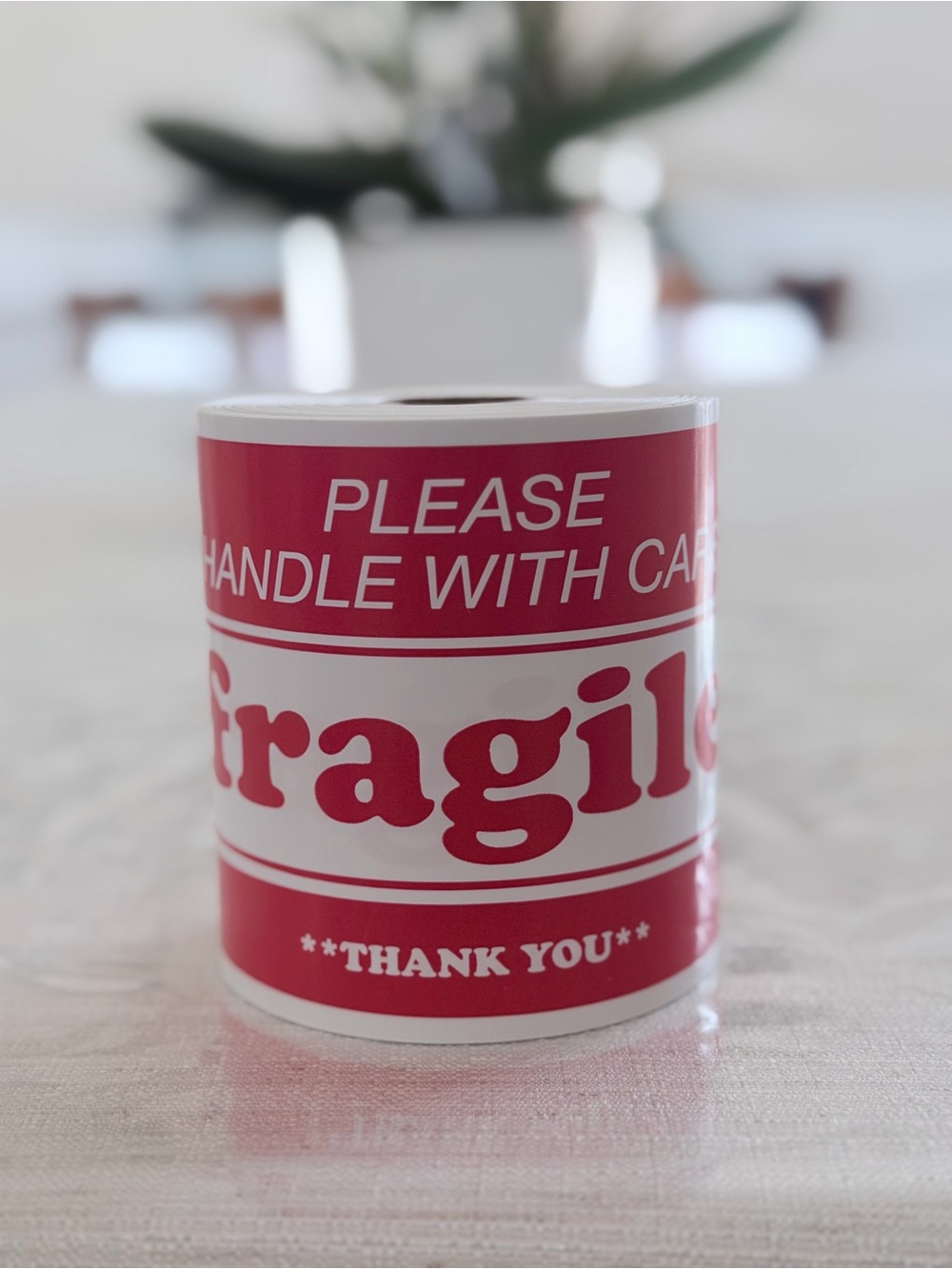 Roll of Red and White 'Please Handle With Care' fragile Labels- 300 count